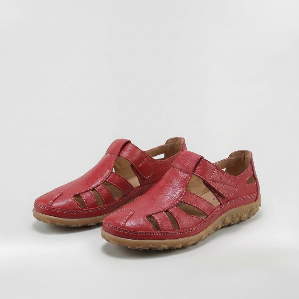 Sandales Fermées pour Femme Chaussures en Cuir avec Bandes et Semelle Très Confortable