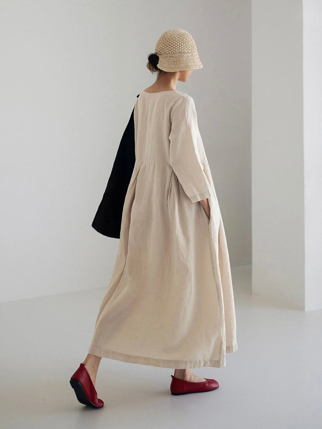 Ella - Robe en lin décontractée avec poches latérales