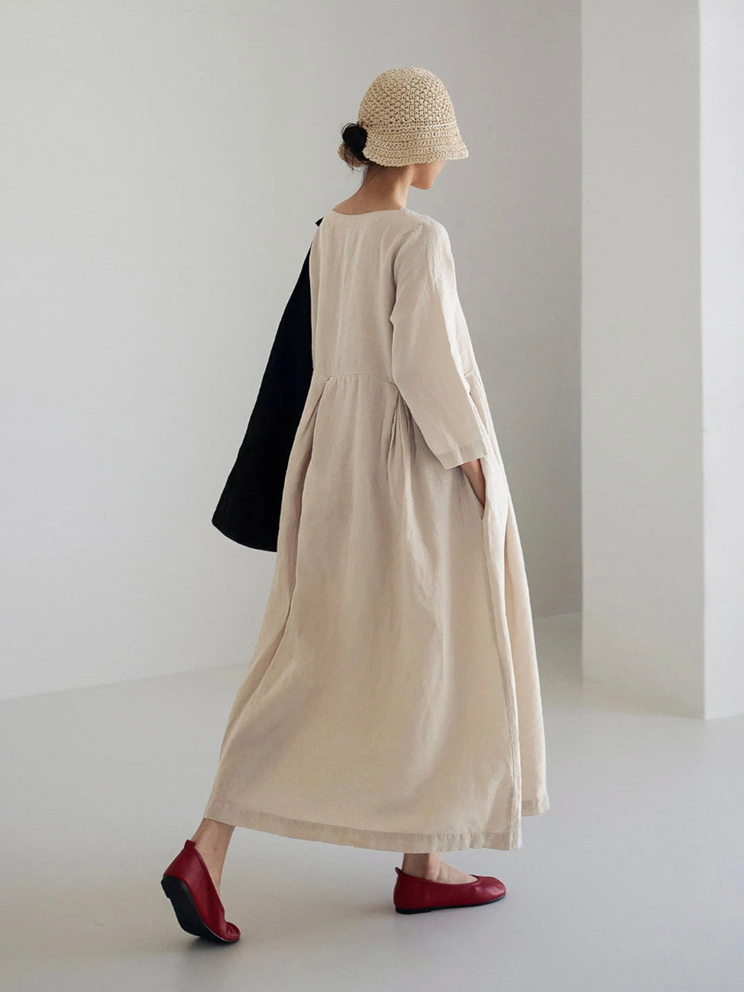 Ella - Robe en lin décontractée avec poches latérales