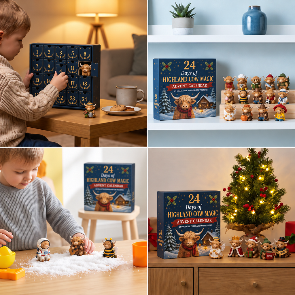 Calendrier de l'Avent Highland Cattle 2026 – 24 Jours Mini Figurines