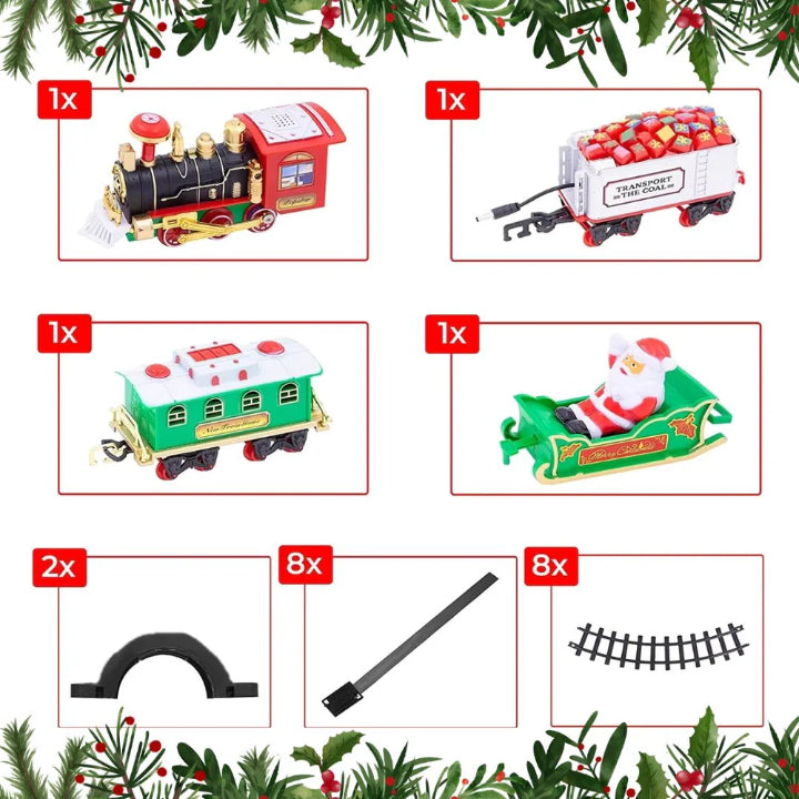 KerstExpress Train de Noël – Train de Noël roulant avec Lumière, Son et Support pour Arbre