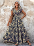 Vivienne | Robe Maxi Bohémienne à Manches Courtes en V