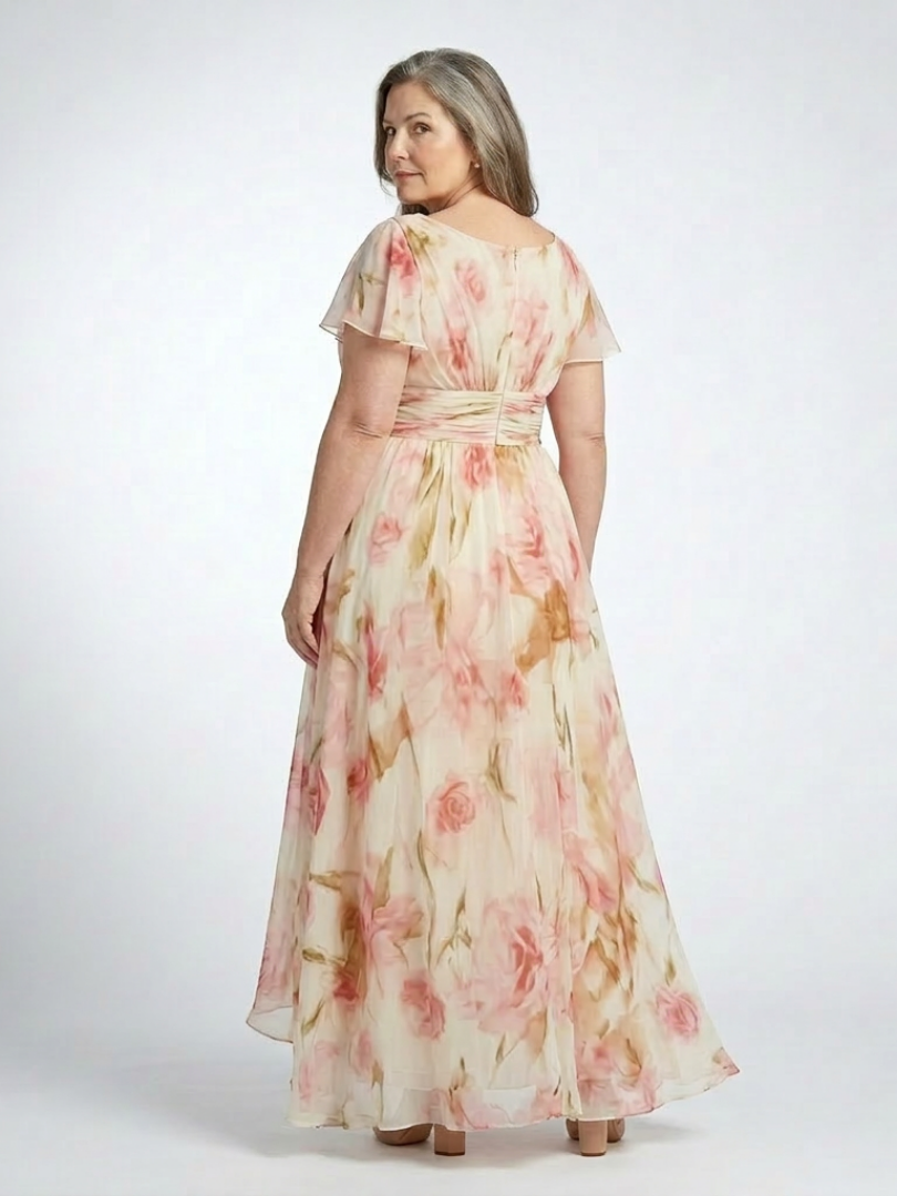 Elara | Robe Maxi Fleurie à Manches Courtes en V