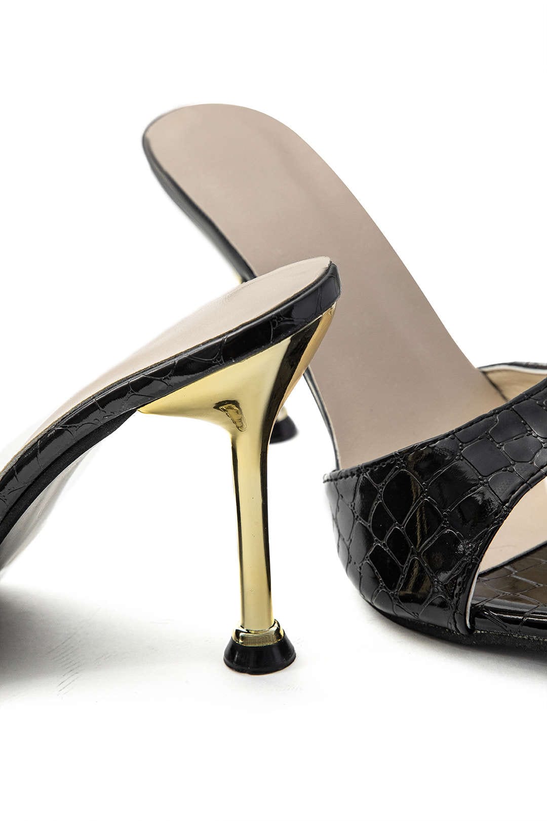 Isabelle Luxe Talons Mules en Crocodile Noir Embossé allient élégance
