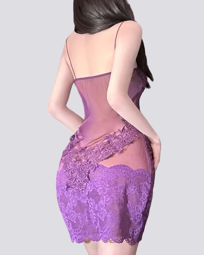 Nuisette Sexy en Dentelle Femme Robe Lingerie Transparente Élégante