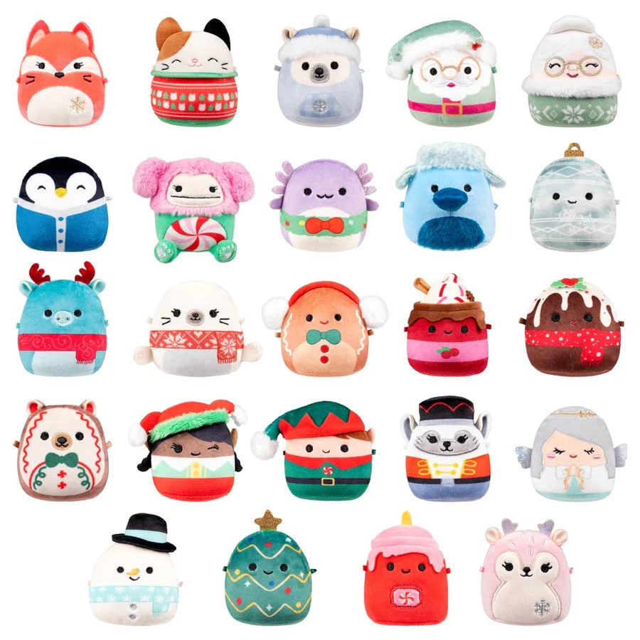 SquishJoy Ensemble de Surprises de Vacances | Calendrier de l'Avent festif rempli de Squishmallows câlins !