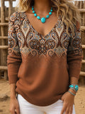 Marenia | Pull en tricot rétro western avec décolleté en V