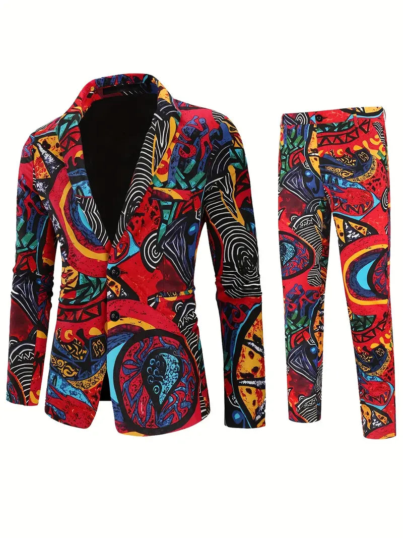 Costume Coloré Carnaval pour Hommes - Costume Deux Pièces Slim Fit avec Pantalon pour Fêtes et Carnaval