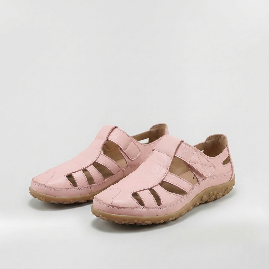 Sandales Fermées pour Femme Chaussures en Cuir avec Bandes et Semelle Très Confortable