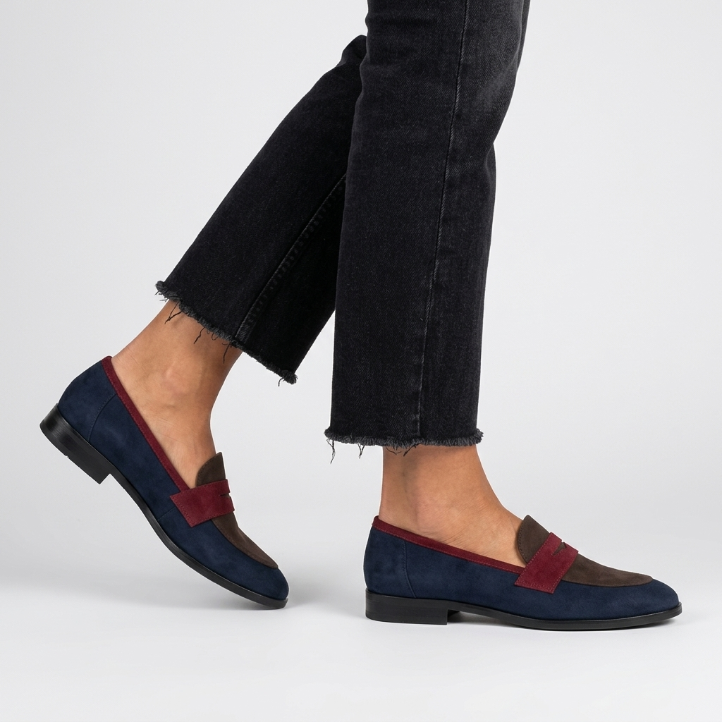 Mocassins Femme Bout Rond Talon Bas Chaussures Confortables Slip-On Bureau