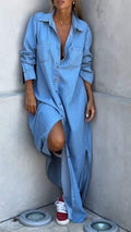 Sandrine - Robe Chemise en Jean Longue Chic