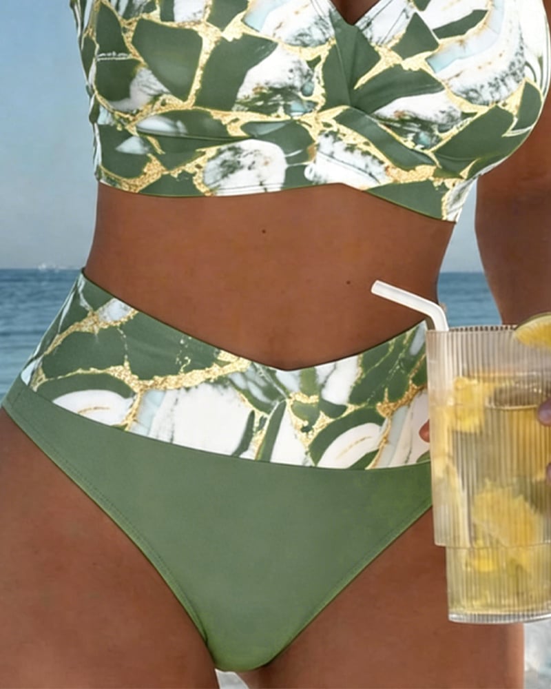 Inès - Bikini Flatteur Taille Haute Imprimé