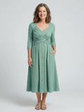 Isolde | Robe Midi à Col V Plissée Croisée avec Boutons