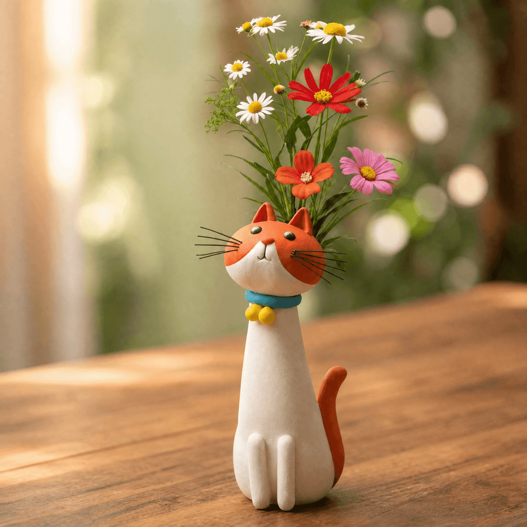 Felina – Vase à fleurs en céramique fait main en forme de chat