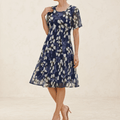 Florenza – Robe Midi Florale Élégante Marine pour Femmes