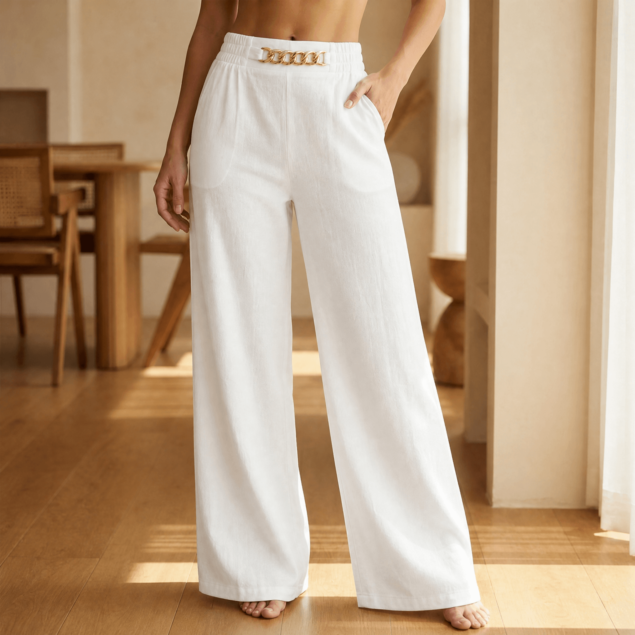 Florenza – Pantalon large pour femme avec accents dorés