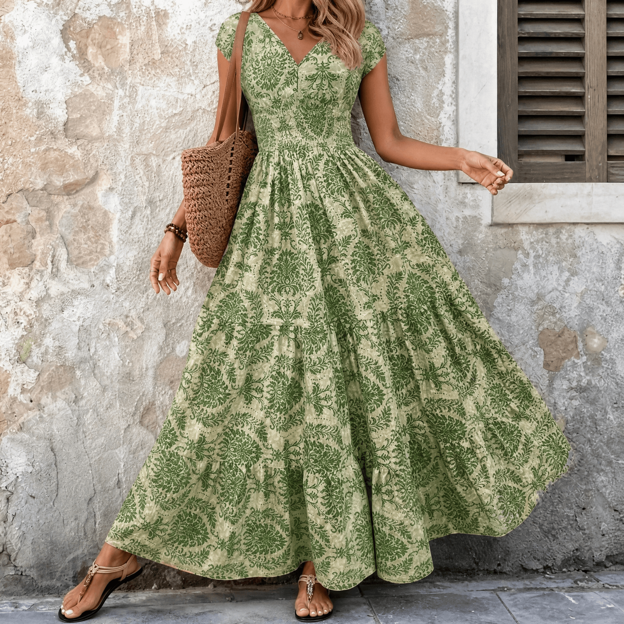 Florenza – Robe maxi florale smockée pour femmes