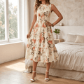 Florenza – Robe midi florale à smocks pour femmes