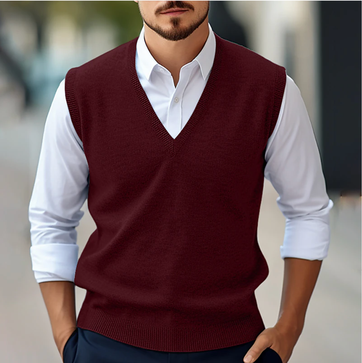 Gilet sans manches pour hommes KnitVibe – Texture douce, col en V et confort