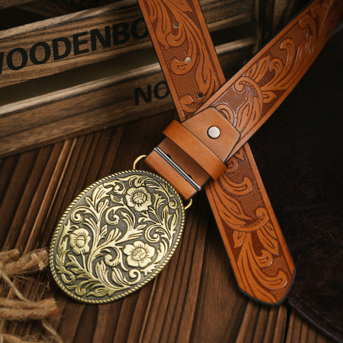 Ceinture pour hommes de style western – Ceinture en cuir vegan avec une boucle en métal robuste