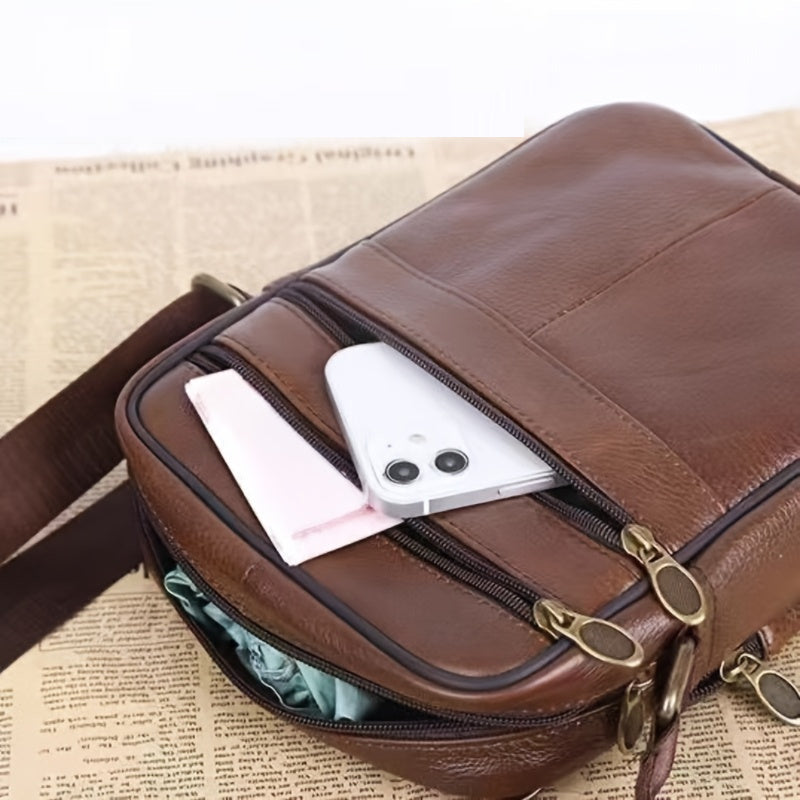 Sac à bandoulière en cuir pour homme – Grand sac en cuir de vachette avec bandoulière réglable