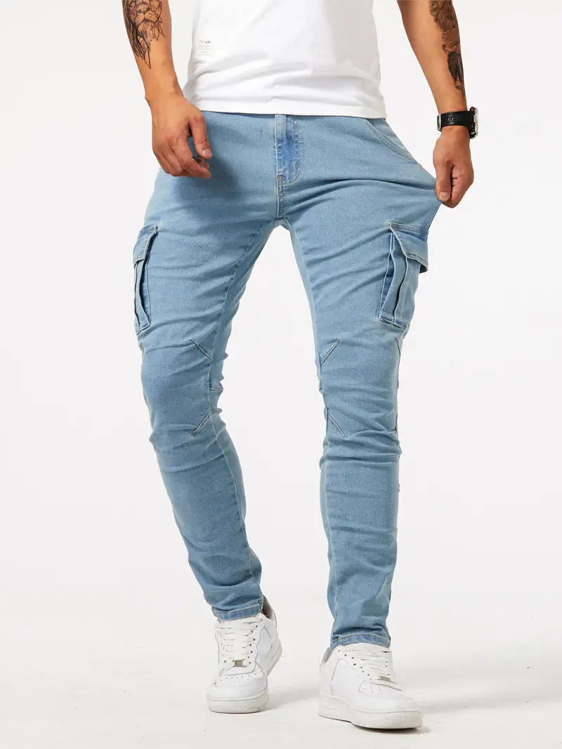 Jeans Cargo Homme UrbanFlex – Slim Fit Denim Élastique avec Poches Multifonctionnelles