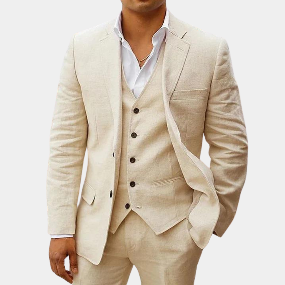 Costume d'été Heren Linnen Pak SummerEase – Ensemble d'été respirant 3 pièces avec gilet