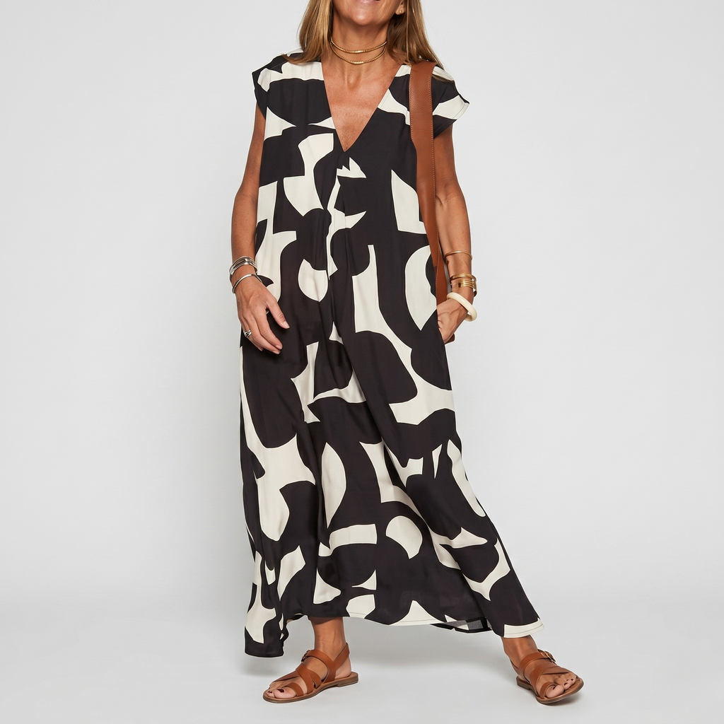 Robe Longue Imprimée Col V Femme Robe Été Élégante et Décontractée