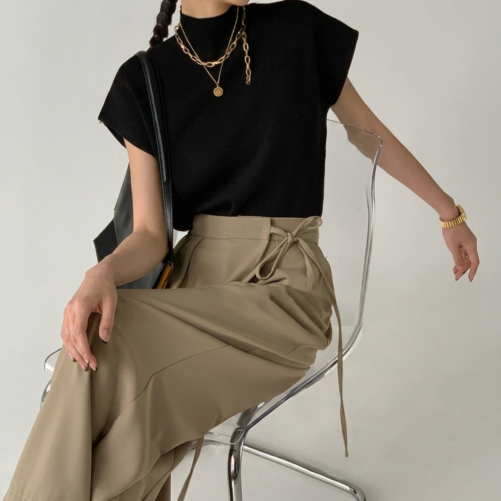 Pull Sans Manches Femme Top Maille Uni Élégant Décontracté