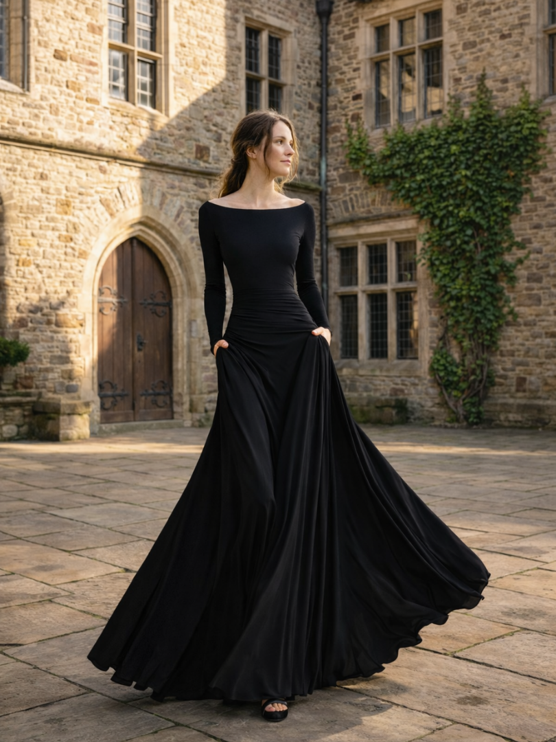 Maris | Robe Maxi à Manches Longues Drapée