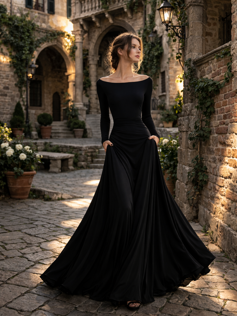 Maris | Robe Maxi à Manches Longues Drapée