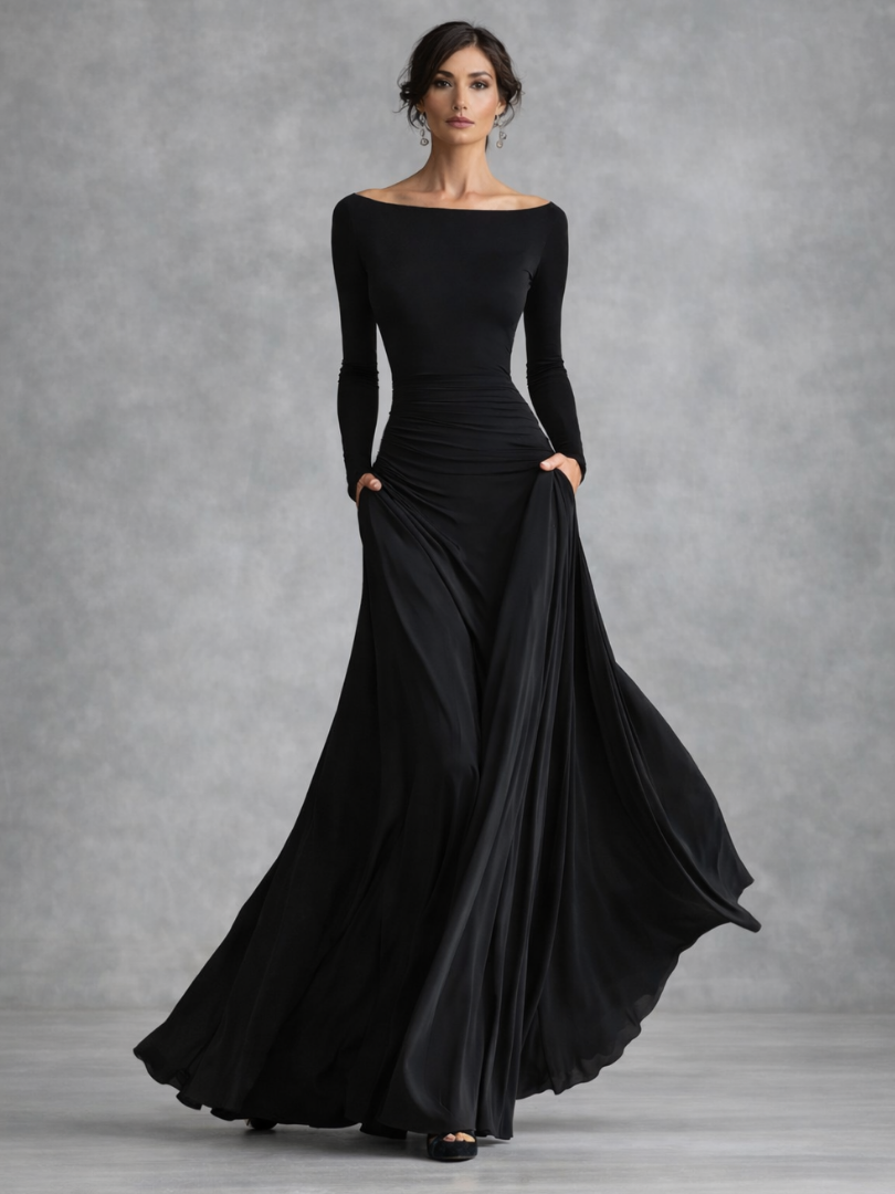 Maris | Robe Maxi à Manches Longues Drapée