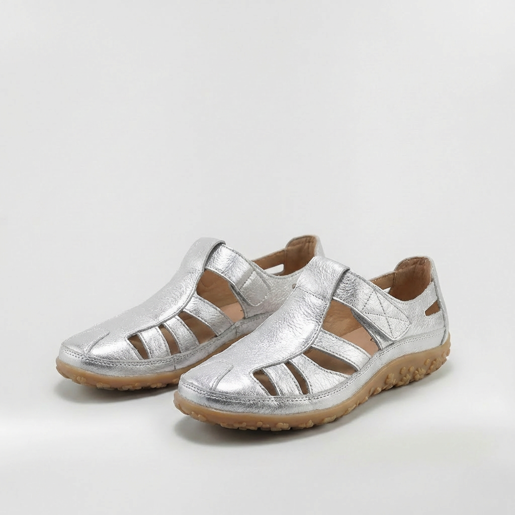 Sandales Fermées pour Femme Chaussures en Cuir avec Bandes et Semelle Très Confortable