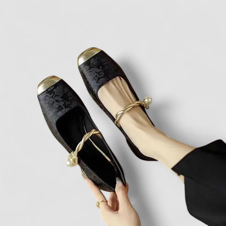 Chaussures à Talon Carré pour Femme avec Bout Carré et Paillettes Brillantes