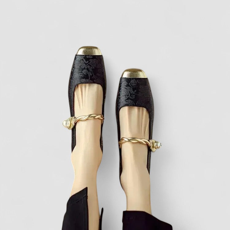 Chaussures à Talon Carré pour Femme avec Bout Carré et Paillettes Brillantes