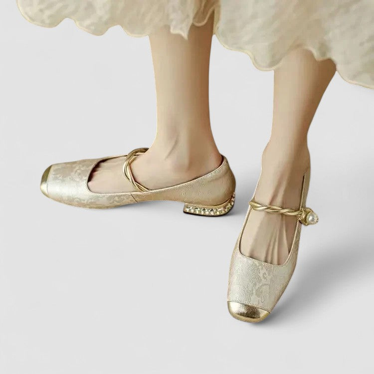Chaussures à Talon Carré pour Femme avec Bout Carré et Paillettes Brillantes