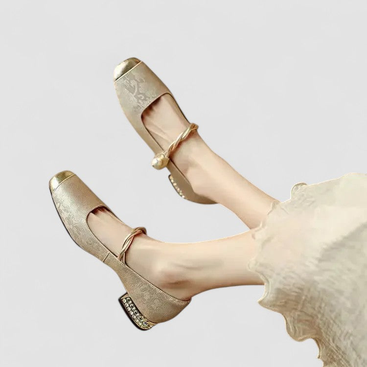 Chaussures à Talon Carré pour Femme avec Bout Carré et Paillettes Brillantes
