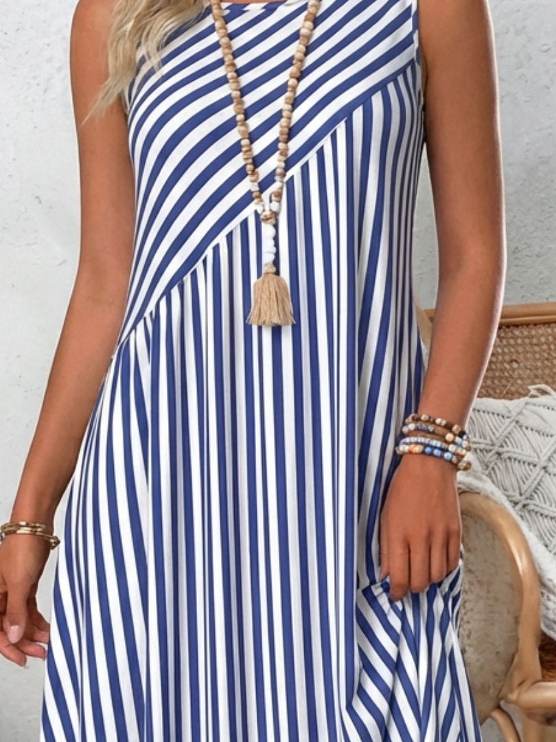 Celandine | Robe midi sans manches rayée