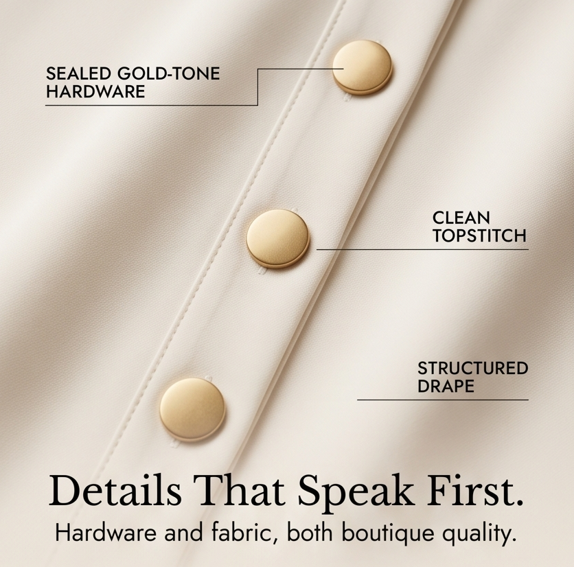 Velora – Robe Midi Fendue à Boutons Dorés pour Femmes