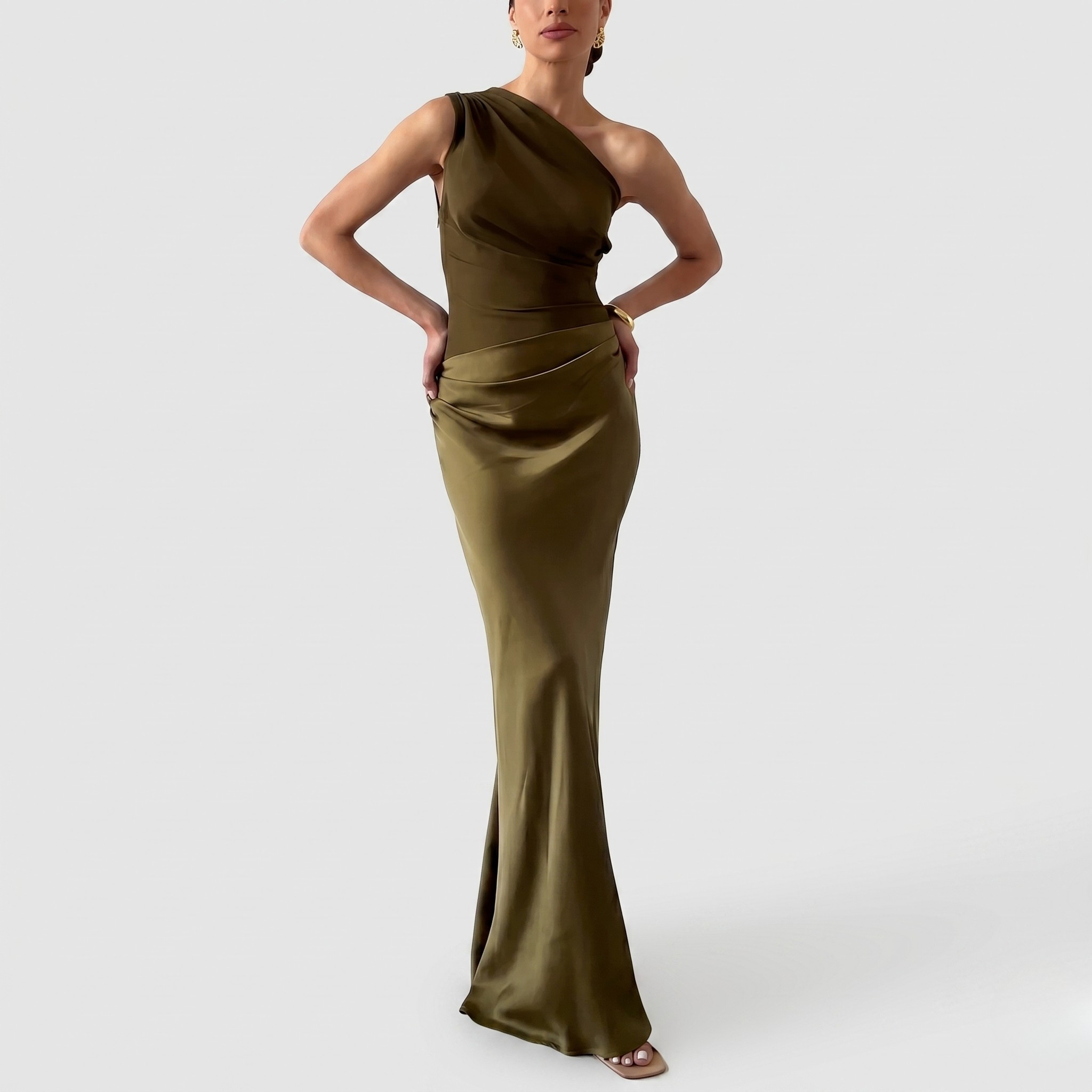 Robe Maxi Femme Une Épaule Élégante Plissée Robe de Soirée