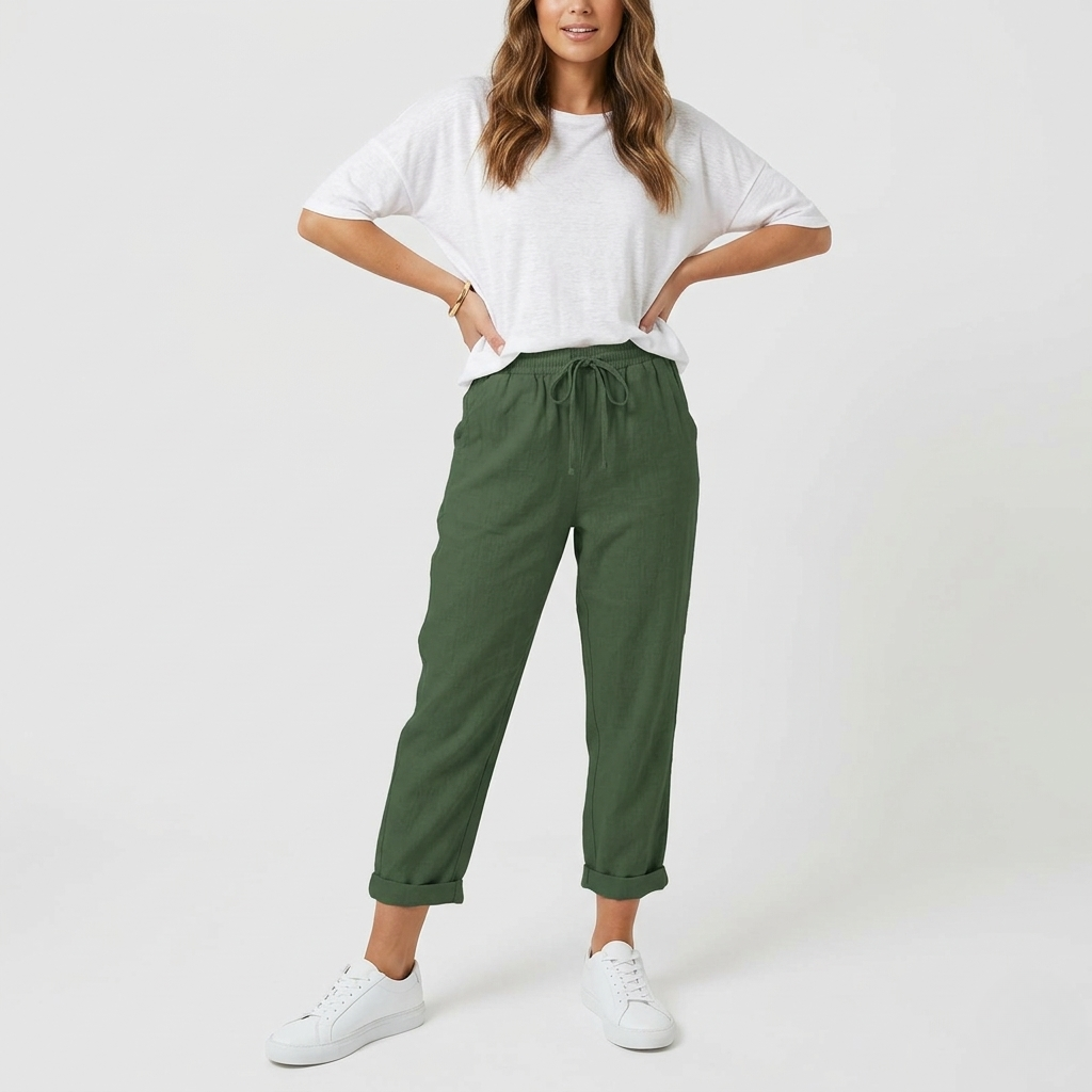 Pantalon Femme Lin Confort Coupe Ample Style Décontracté