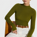 Haut Femme Col Montant Maille Coupe Ajustée Manches Longues Élégant