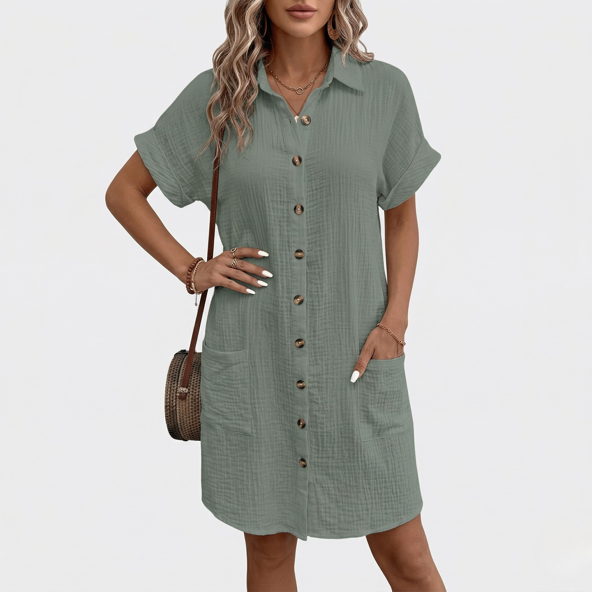 Robe Chemise d’Été Femme avec Col Boutonné Coupe Ample Décontractée