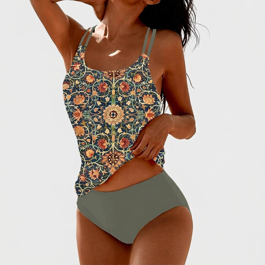 Tankini Femme Imprimé Ensemble Deux Pièces Tendance Maillot de Bain Élégant