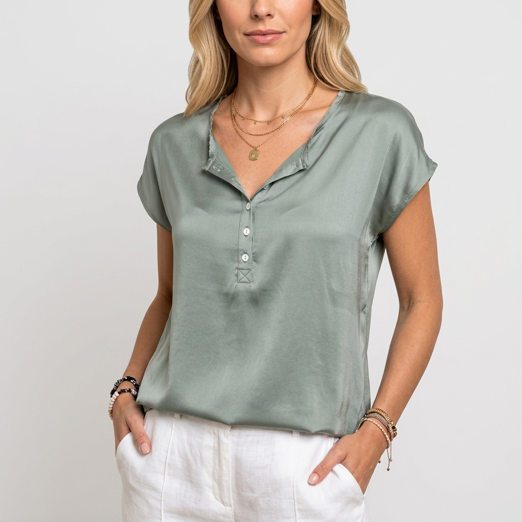 Top Femme Élégant Col V Blouse Ample Manches Courtes