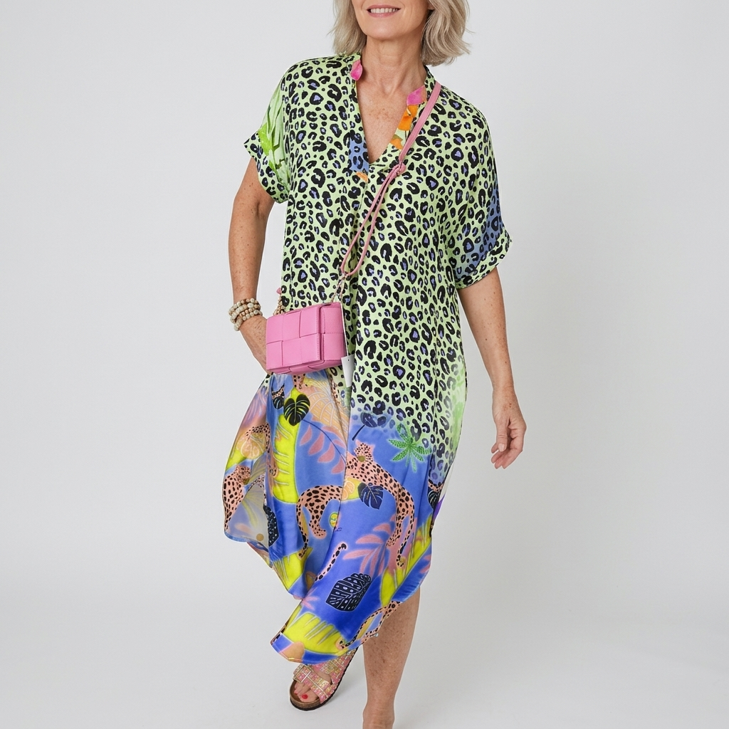 Robe Midi Femme Imprimé Exotique Coupe Décontractée Style Tendance