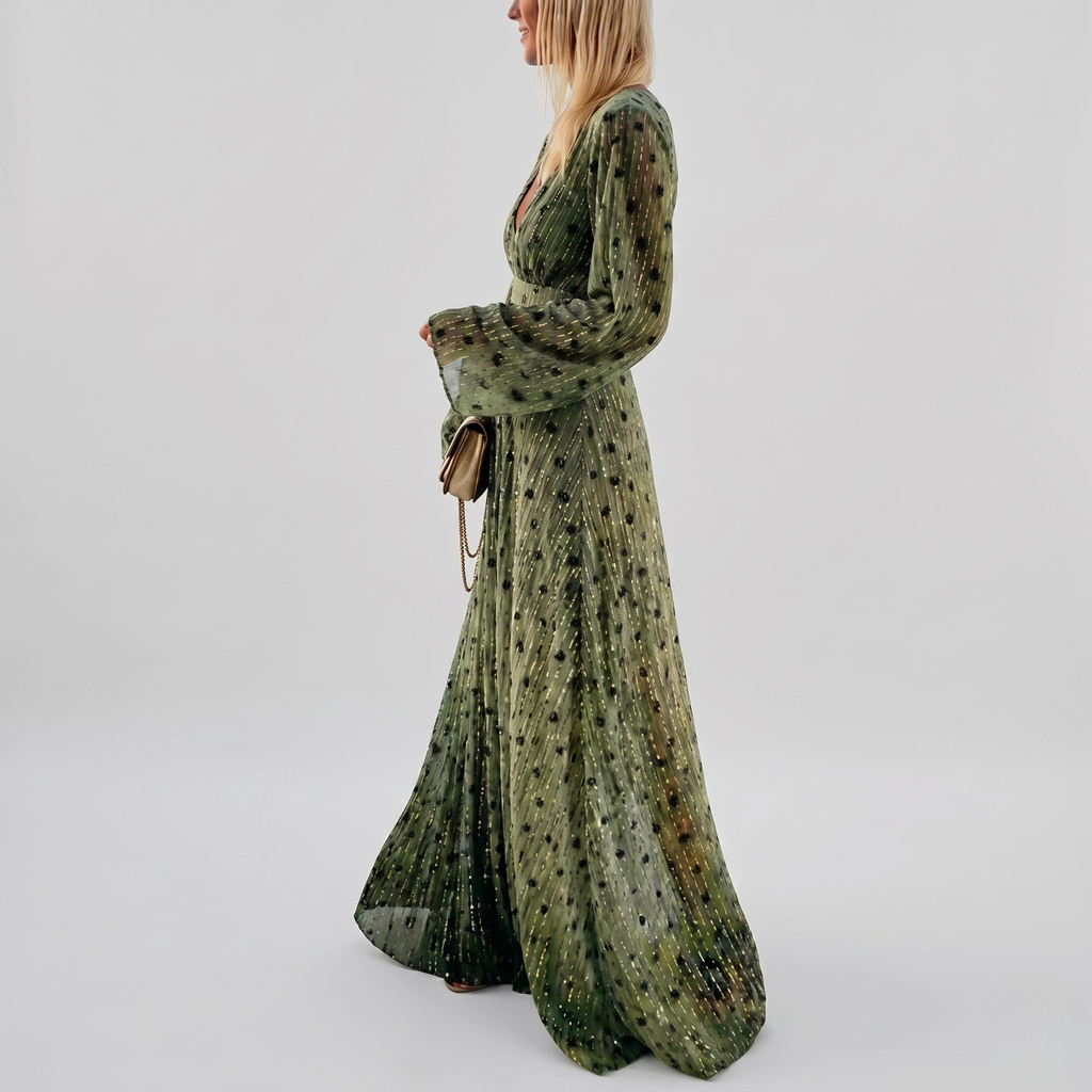 Robe Maxi Fleurie Bohème Femme Robe Longue Élégante Manches Longues Col V