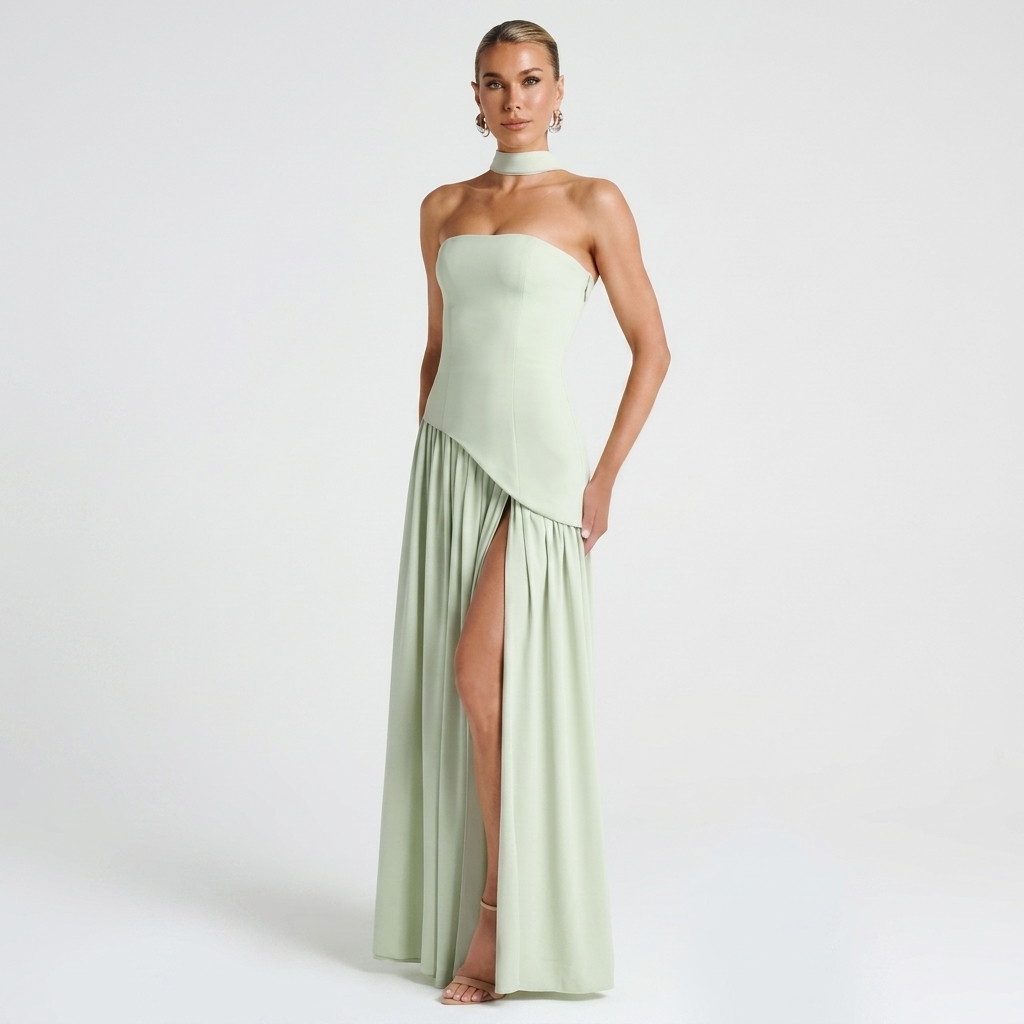 Robe Maxi Femme Bustier Robe Élégante à Fente Haute