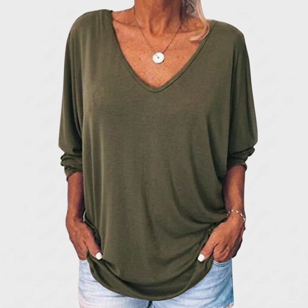 Blouse Femme Col V Haut Décontracté Ample Manches 3/4