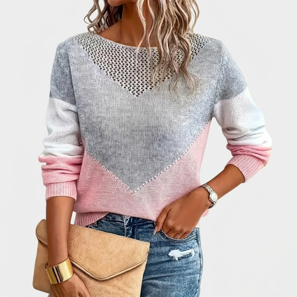 Pull Femme Décontracté Coupe Ample Pull Maille Color Block Doux